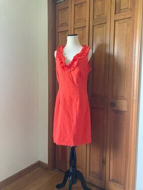 Sharagano Orange Linen Blend Sheath Dress, Size 8